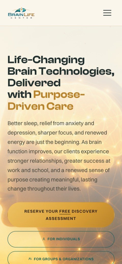 The Brain Life Center website on a phone.